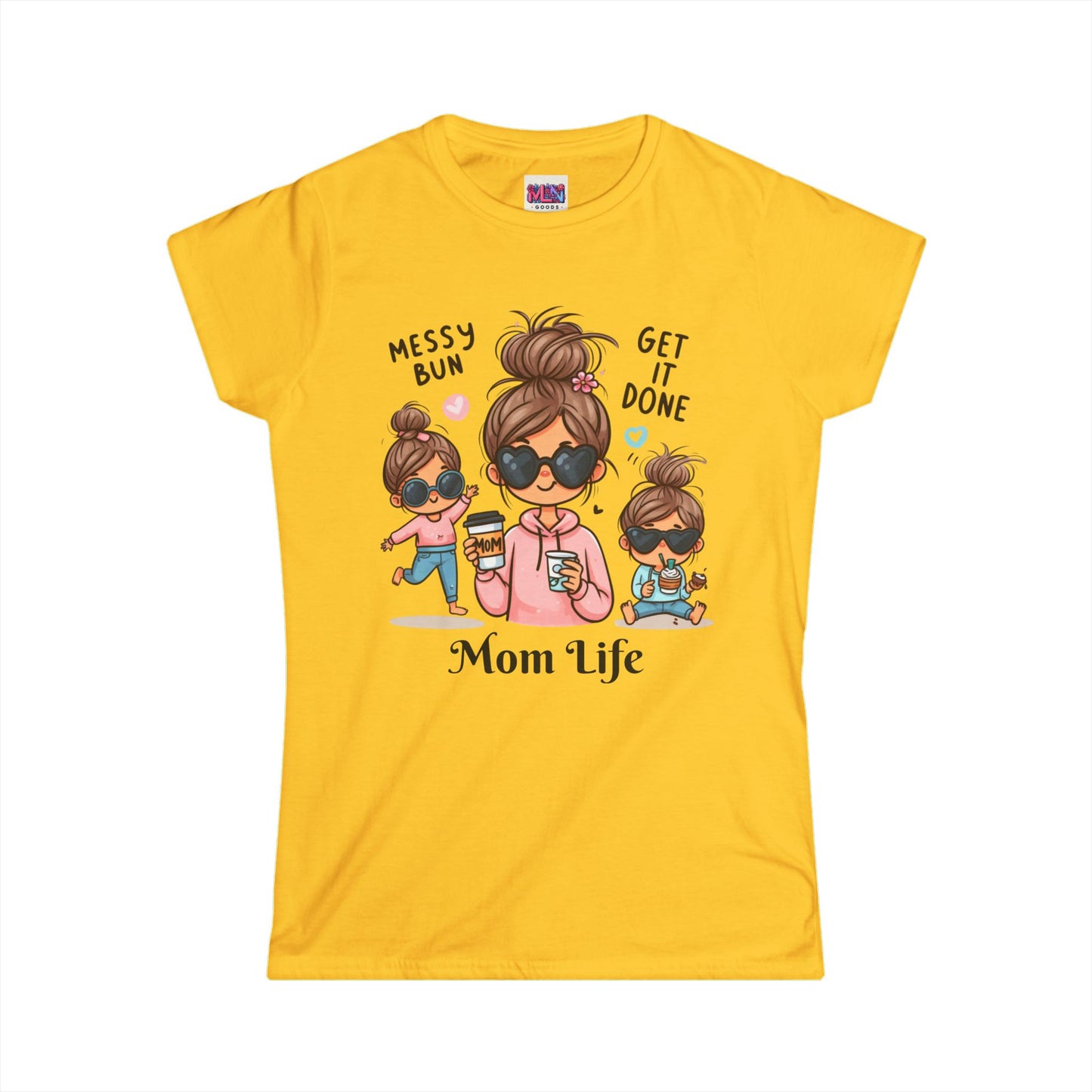 Mom Life Messy Bun Women's Softstyle Tee - Perfect for Moms! Buy one today for your loved one and receive a free gift until May 1st!