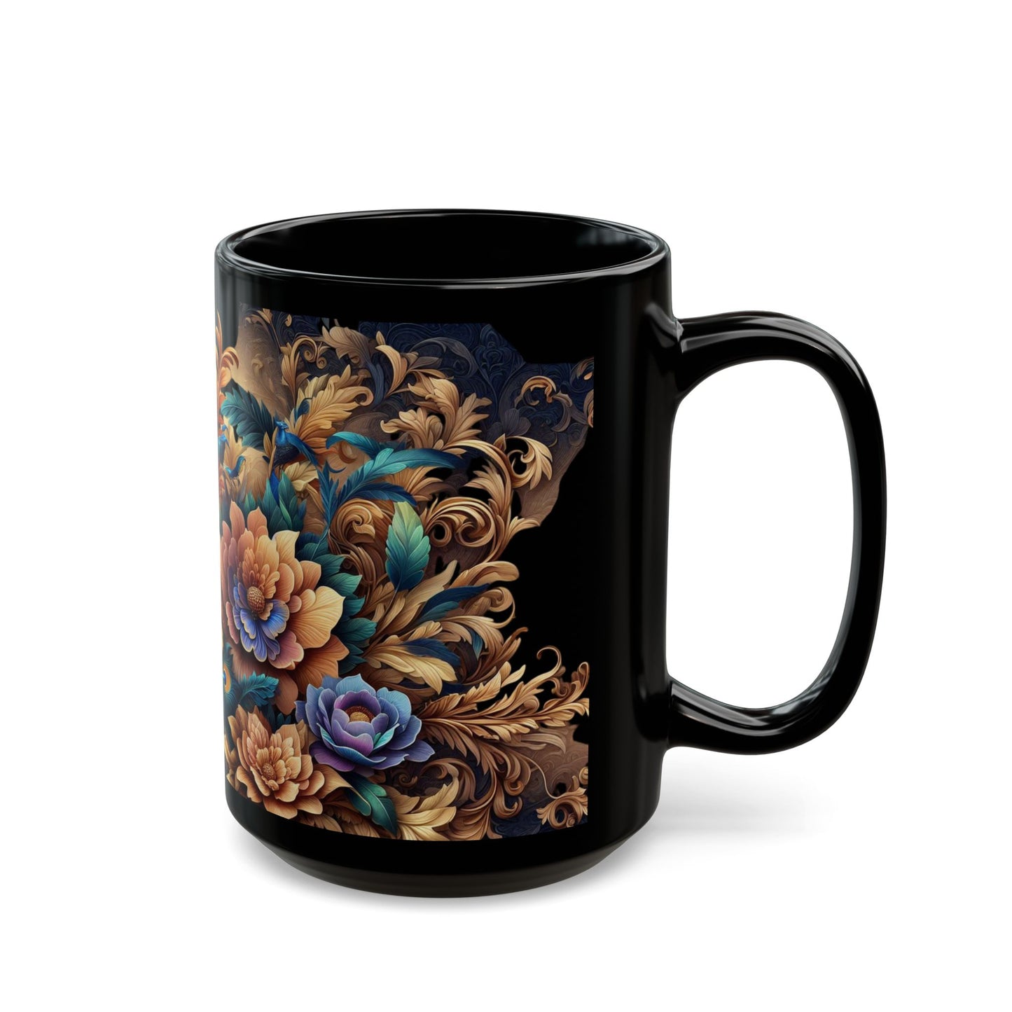 Black Mug ( 15oz) - Peacock