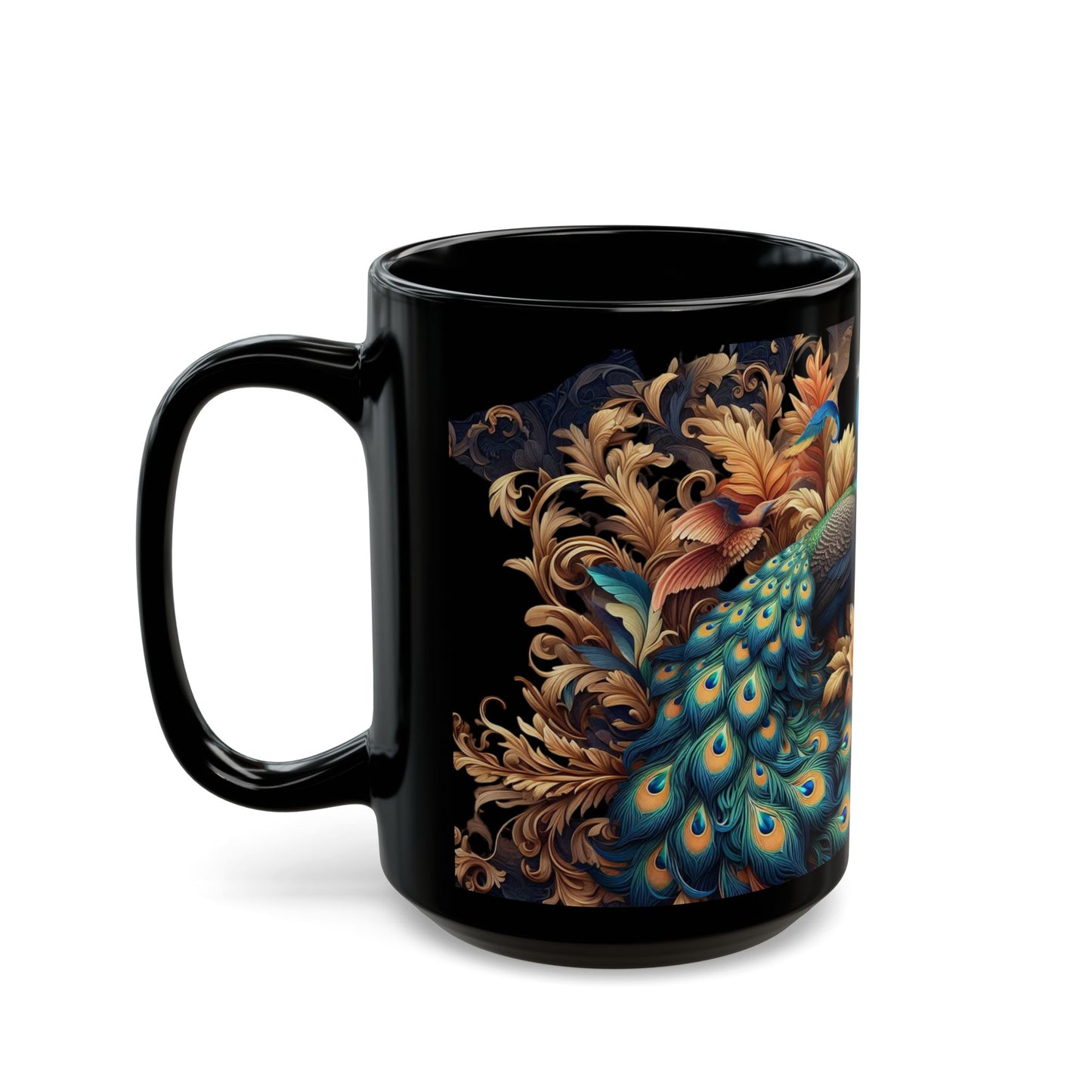 Black Mug ( 15oz) - Peacock