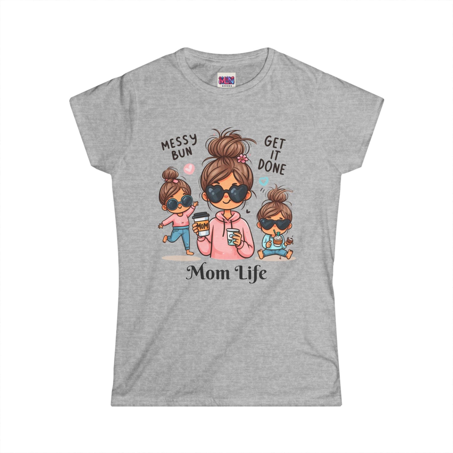 Mom Life Messy Bun Women's Softstyle Tee - Perfect for Moms! Buy one today for your loved one and receive a free gift until May 1st!