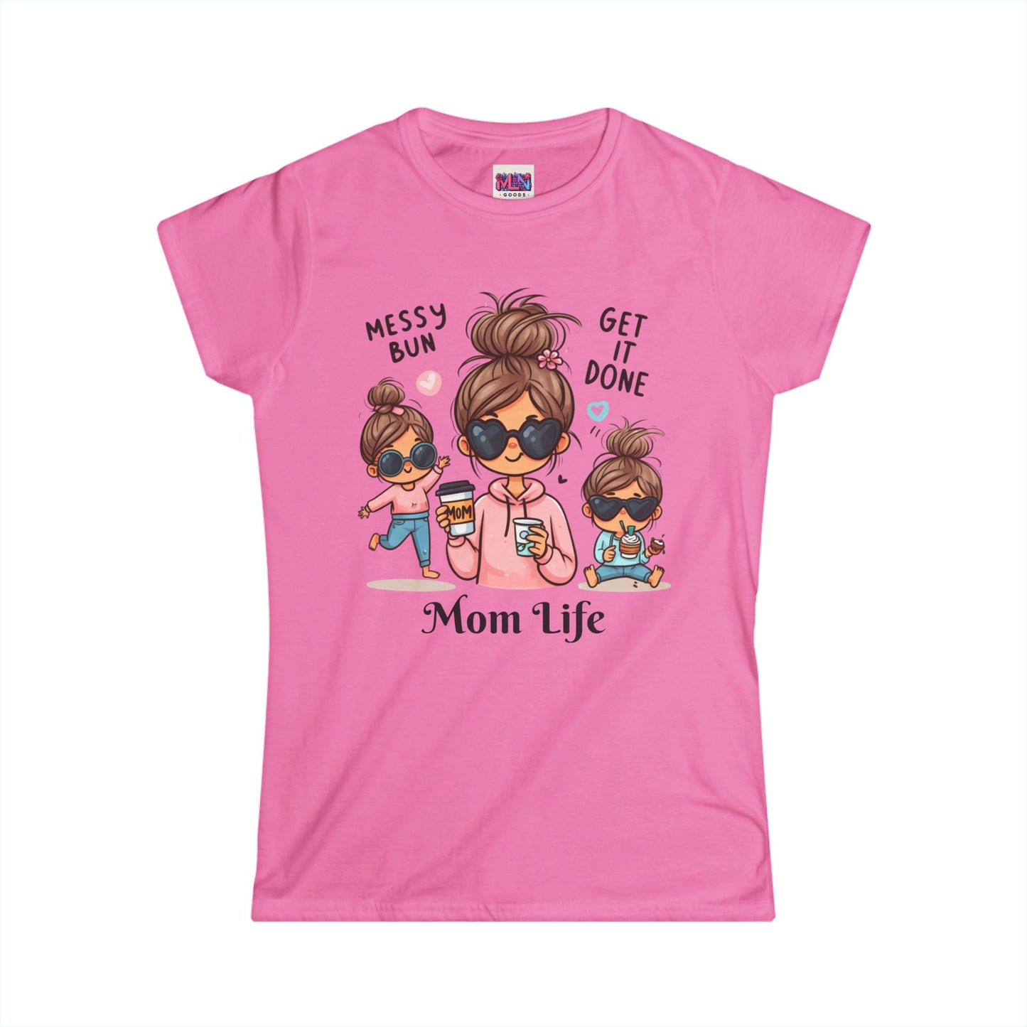 Mom Life Messy Bun Women's Softstyle Tee - Perfect for Moms! Buy one today for your loved one and receive a free gift until May 1st!