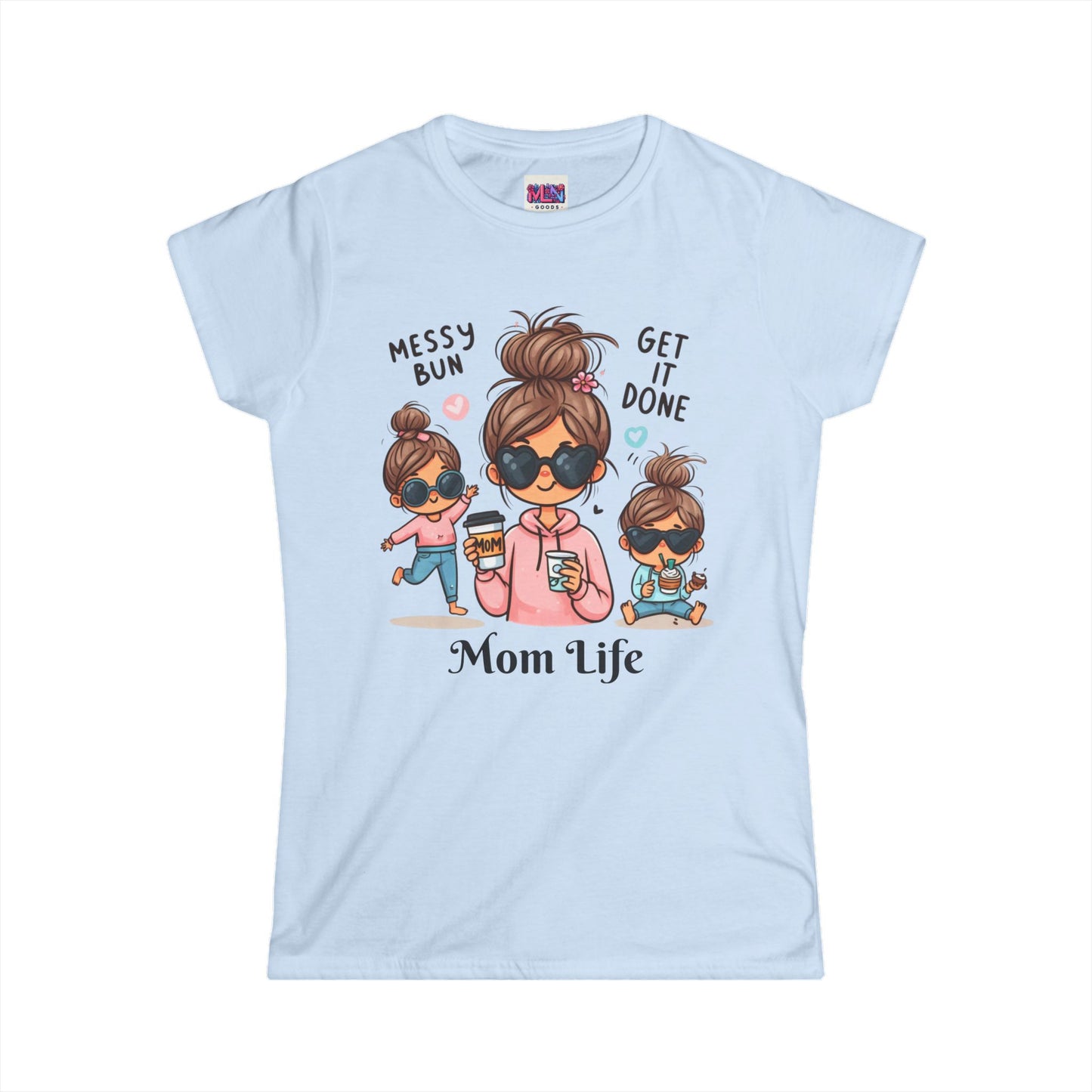 Mom Life Messy Bun Women's Softstyle Tee - Perfect for Moms! Buy one today for your loved one and receive a free gift until May 1st!