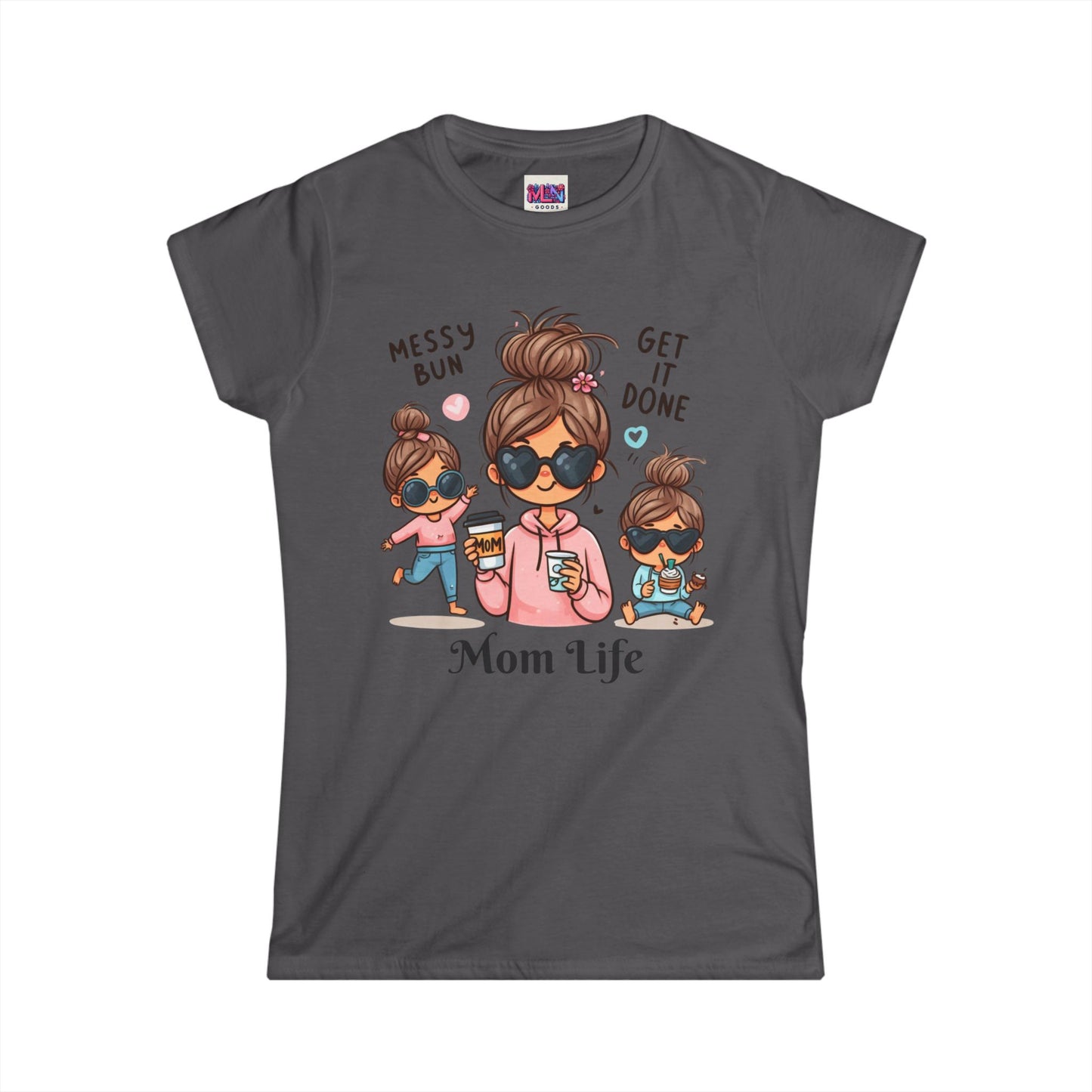 Mom Life Messy Bun Women's Softstyle Tee - Perfect for Moms! Buy one today for your loved one and receive a free gift until May 1st!