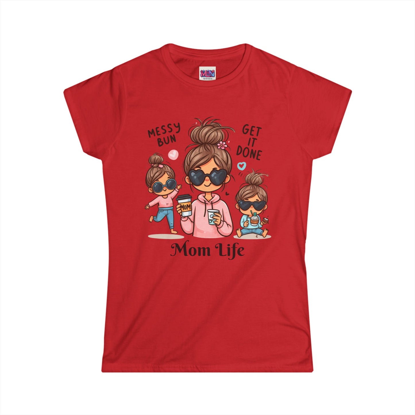 Mom Life Messy Bun Women's Softstyle Tee - Perfect for Moms! Buy one today for your loved one and receive a free gift until May 1st!