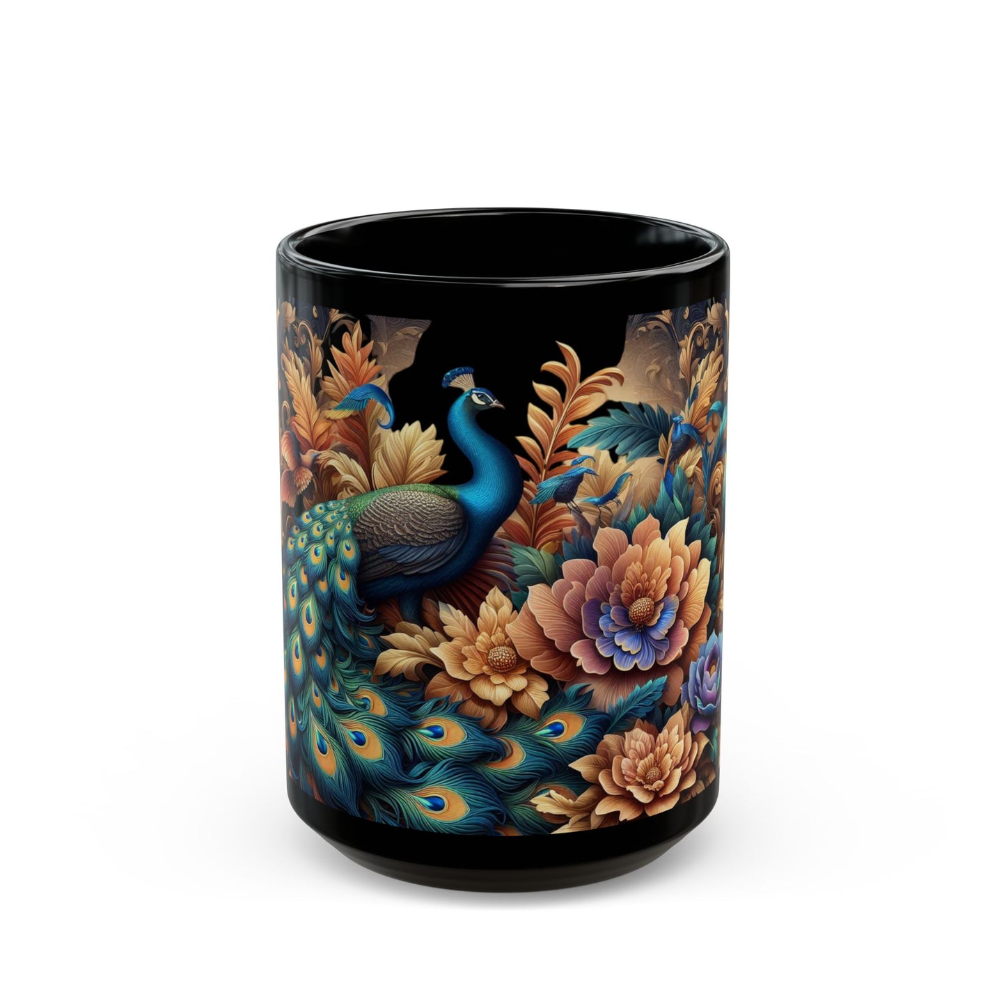 Black Mug ( 15oz) - Peacock