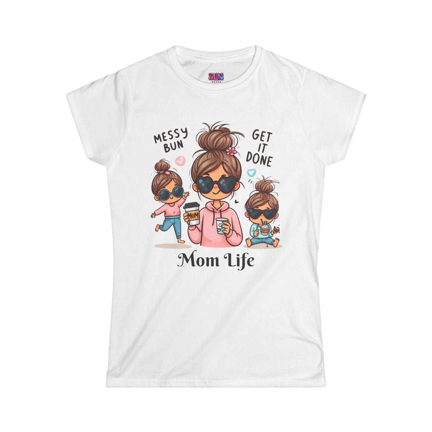 Mom Life Messy Bun Women's Softstyle Tee - Perfect for Moms! Buy one today for your loved one and receive a free gift until May 1st!