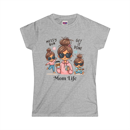 Mom Life Messy Bun Women's Softstyle Tee - Perfect for Moms!