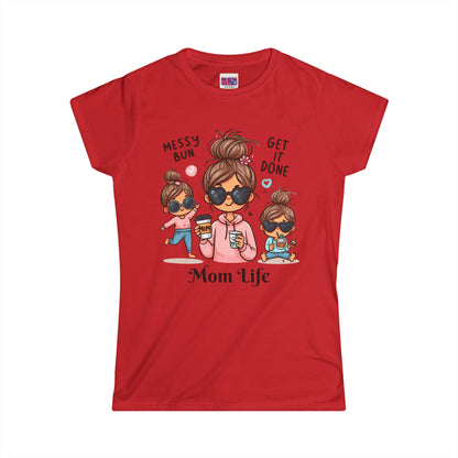 Mom Life Messy Bun Women's Softstyle Tee - Perfect for Moms!